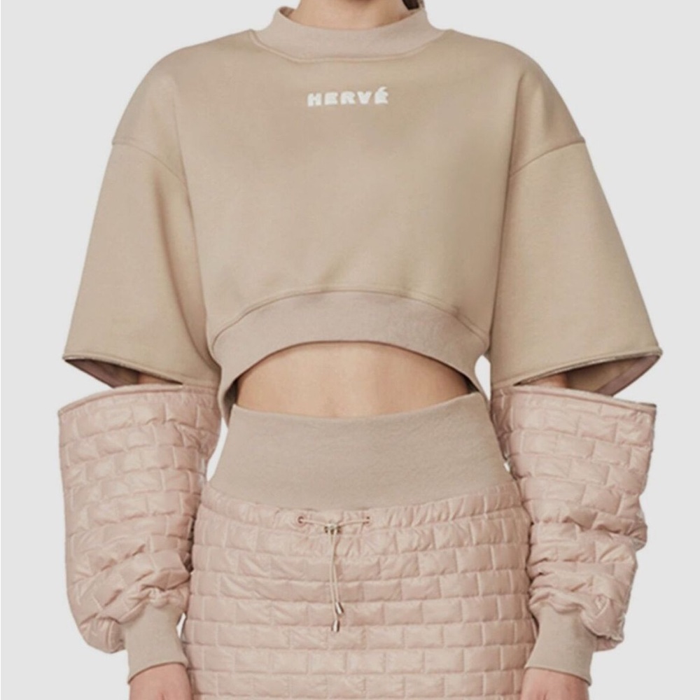 Hervé Léger Sweatshirt With Quilted Sleeves + Quilted Skirt Set - Mushroom NWOT
